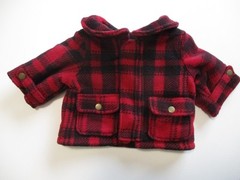 LL Bean red black plaid polyester fleece teddy bear hunting coat jacket