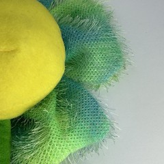 Walmart Shaggy Flower Plush Green/Purple Floral Stuffed Decor Smiley Face 10.5”