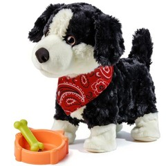 eJog Pup Electronic Interactive Plush Dog Toy, Medium, Black & White