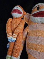 Lot 3 Orange Knit Sock Monkey Plush Stuffed Animals- 18″ Striped – 15″ And 11″