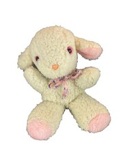 KB Bros Vtg Musical White Sheep Plush Wind Up Lullaby Red Bow Works