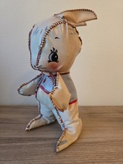 1950s 60s Vintage Oil Cloth Vinyl Stuffed Rabbit Bunny Animal Stitched Plush