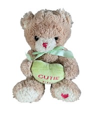 Animal Adventure Tan Teddy Bear Green Bow Cutie Pie Pink Heart On Foot 2011 12”