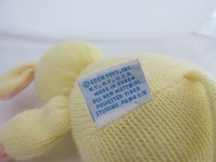 Eden Toys Knit Plush Mouse Lovey Vintage Baby Toy Yellow Pink Embroidered Heart