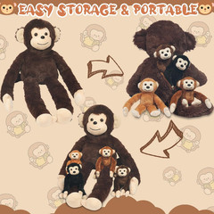 5 in 1 Monkey Stuffed Animal with Babies, Large Huggable Stuffed Monkey Plush To