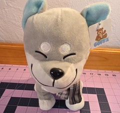 Goffa Gray Husky Wolf Plush Stuffed Animal Blue Ears Plaid Scarf NWT 8″