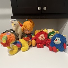 Vintage 1980s Rainbow Brite Plush Lot, Sprite Dolls & Unicorn, Multicolor