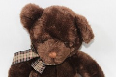Russ Berrie Espresso Brown Plush Stuffed Teddy Bear With Checks Bow Soft Toy