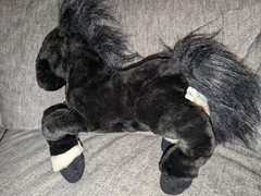 Toys R Us Animal Alley Black Horse Pony Plush (2000) – White Blaze – Retired 14″