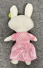 Happy Go Fluffy White Easter Bunny Rabbit Plush Stuffed Pink Satin Dress 11”
