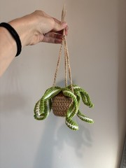 Handmade Crocheted Potted Spider Plant In A Hanging Basket Crochet Plant Figure