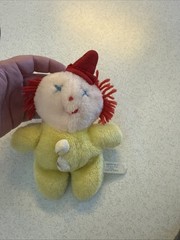 Vintage Eden Pastel Yellow Clown Plush Stuffed Animal Bell Rattle Sleeping Hat