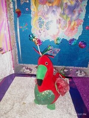 🦄Ganz / Webkinz “Holidoodle” Red & Green Ribbon Bird #HM739 9″ Plush! No Code.