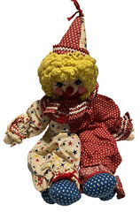 VIRGINIA M PARKER Smiling Happy Plush Clown 19” Tall Vintage Yarn Hair Patchwork