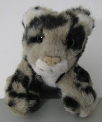 K & M Toys Black Gray White Cheetah Plush Cub Snow Leopard Cat 5” Green Eye 2008