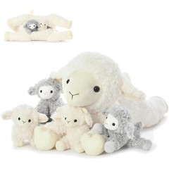 Adorable Sheep Plush Toy Set, Mommy Lamb with Zippered Tummy