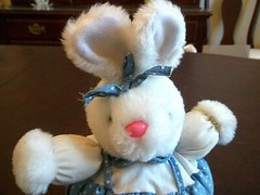 K B Bros. Stuffed Plush White Bunny Rabbit with Polka Dot Clothes