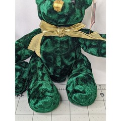 Soft Expressions Green Bear Plush Lot Gold Ribbons 9 Inch MTY Stuffed Animal Toy