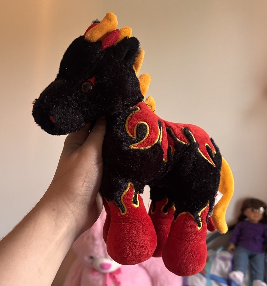 Ganz Webkinz 9″ Inch Night Mare Fire Flame Horse Plush Black Red, No Code