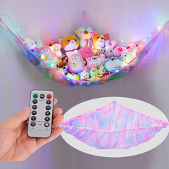 Stuffed Animals Net Hammock Toy Storage with LED Light Plush Toy Organizer Corne