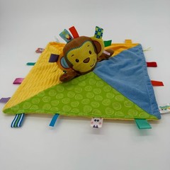 Taggies Patchkin Security Blanket Sensory Plush Multicolor Brown Monkey Toy