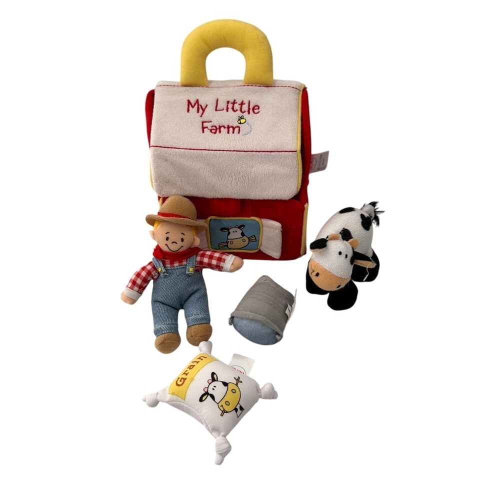 GUND Baby My Little Farm Playset Farmer & Animals Plush Toys Carry Case Cow