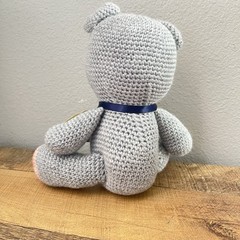 Handmade Crochet Gray & Pink Teddy Bear Stuffed Animal Doll