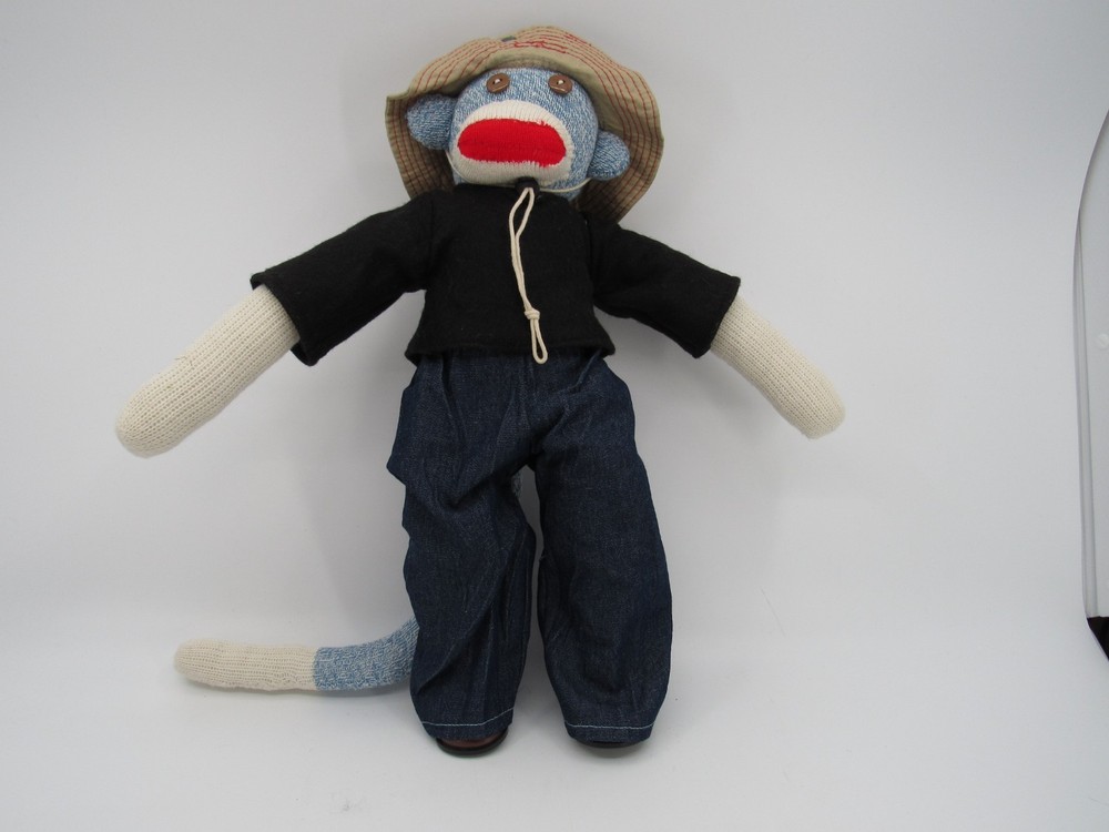 Blue Sock Monkey Red Heel Socks Handmade With Clothes and Accessories**