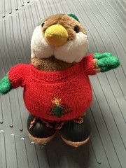 Vintage 1996 International Silver Christmas Bird Plush Red Sweater 7”