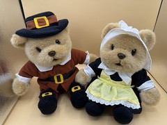 Applause Pilgrim Teddy Bears Thanksgiving Boy Girl Plush Set 9” Fall Decor