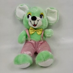 Green Mouse Stuffed Animal King Plush Vintage Pink Pants Yellow Bow Tie 2002