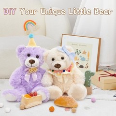 Adorable 3-Pack 14-Inch Teddy Bears in Pink, Purple, White – Baby Shower Decor