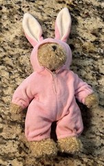 Unipak Teddy Bear Plush Brown With Pink Bunny Pajamas Stuffed Animal Toy 11”