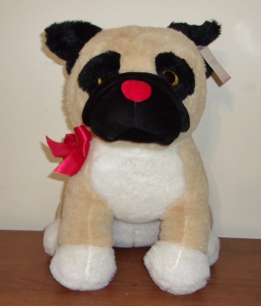 Kelly Toy Plush Beige/Black Pug Puppy Dog Stuffed Toy Animal 14″ sitting – NWT