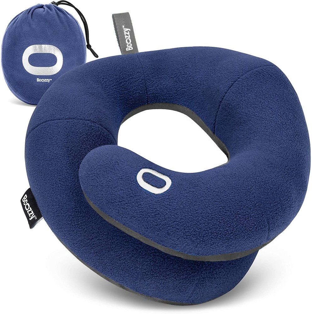 BCOZZY Travel Neck Pillow for Airplane – Patented Double Support Large, Navy