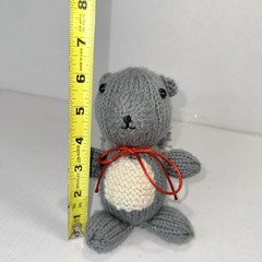 Handmade Crochet Squirrel Plush Doll Grey White Small With Bow And Button Eyes