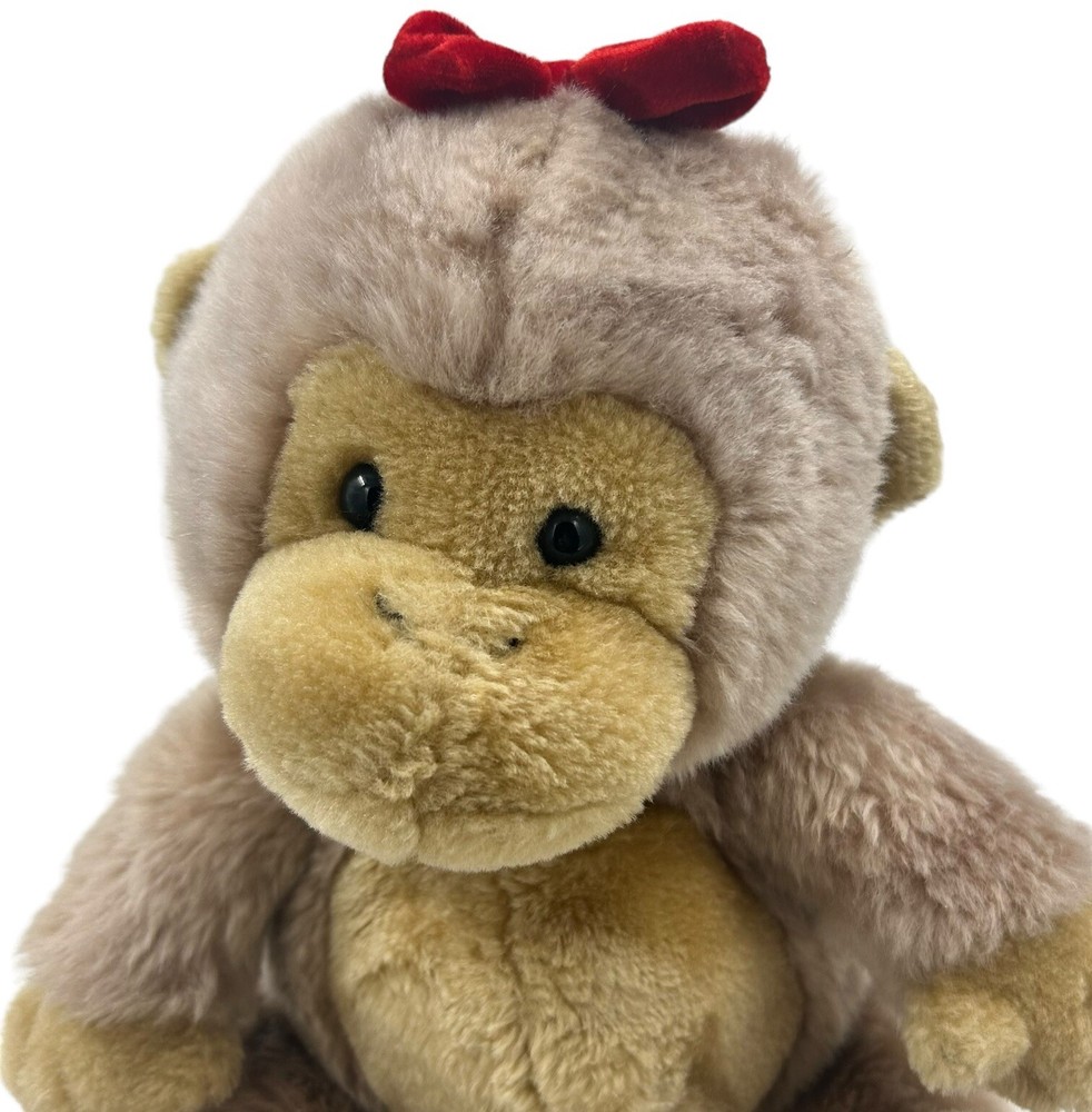Monkey Girl Vintage Plush with Red Bow Circus Zoo Safari Jungle Stuffed Animal