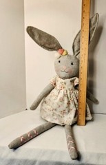 Ballerina Easter Bunny Gray Plush in Fancy Spring Dress Weighted Shelf Sitter Po