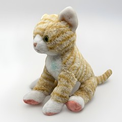 Wild Republic Cream Tabby Cat Plush Beige Green Eyes Sitting Realistic K&M 12”