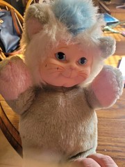 Eden Vintage 1983 Plush Cat Stuffed Animal Gray Pink Blue Washable