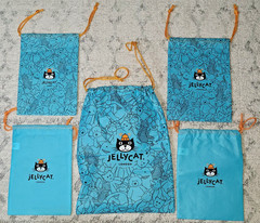 lot of 5 Jellycat London blue drawstring pouch DUST BAGS, 4 medium, 1 large
