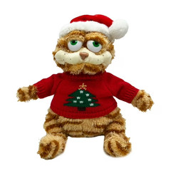 Fat Orange Cat Plush Toy – Santa Edition 11″ Striped Kitty Stuffed Animal Xmas