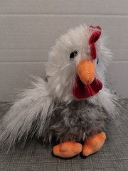 Shaggy ROOSTER Fluffy Gray White Chicken 7″ Stuffed Animal Plush Red Crest