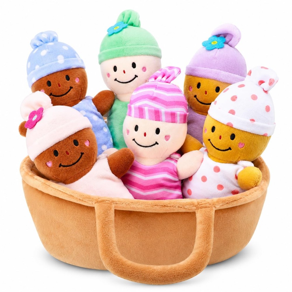 Basket Plush Baby Dolls Soft Multicultural Sensory Babies Toy Set 6 Piece Int…