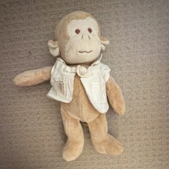 Beige Monkey Plush Stuffed Animal, White Jacket/Shirt, Small (6-14 in)