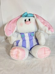 Vintage 90sGibson Greetings Bunny Easter Rabbit Plush 12″ White & Purple Striped