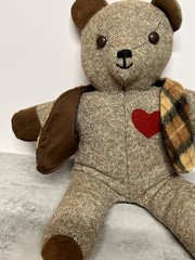 Custom Crafted Stuffed Memory Bear Rustic Old World Tweed Suit Fabric Brown