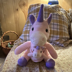 Pink & Purple Unicorn Plush w/ Baby Unicorn, Soft, Medium 14-24 in