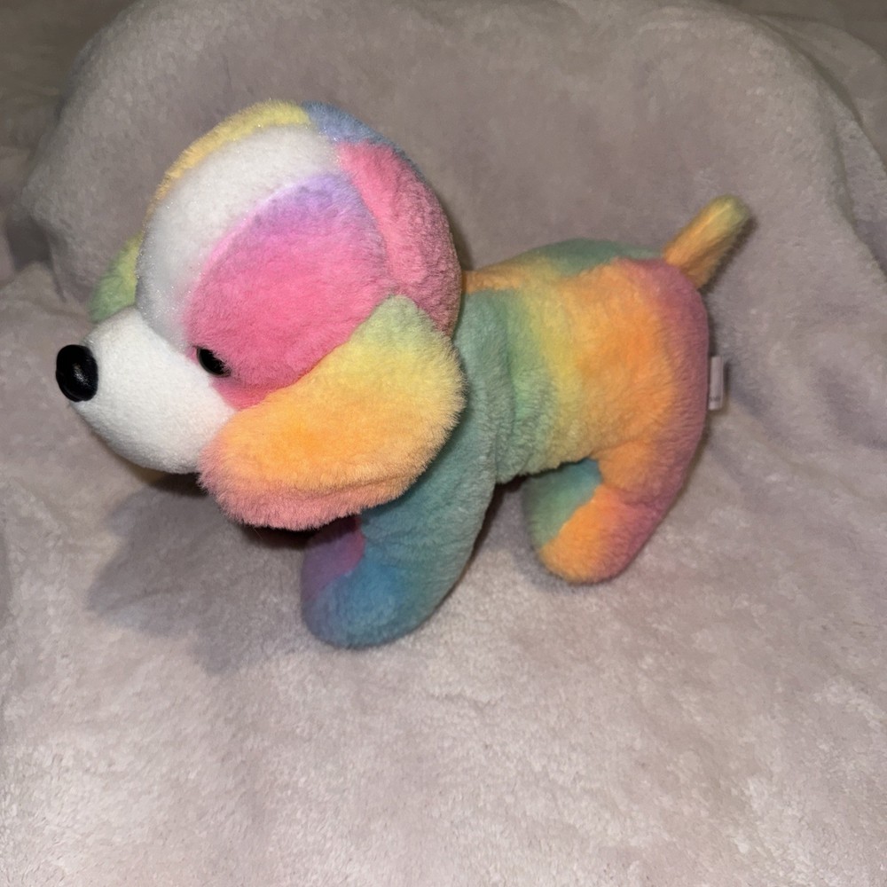 Fun Stuff Neon Rainbow Tie Dye Colored Puppy Dog Plush 11 Inch