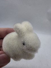 White Bunny Rabbit Fuzzy Fridge Magnet Vintage Old Rare